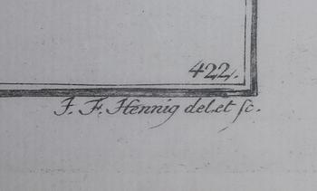 KOPPARSTICK, 2 st, kolorerade, 1800-tal.