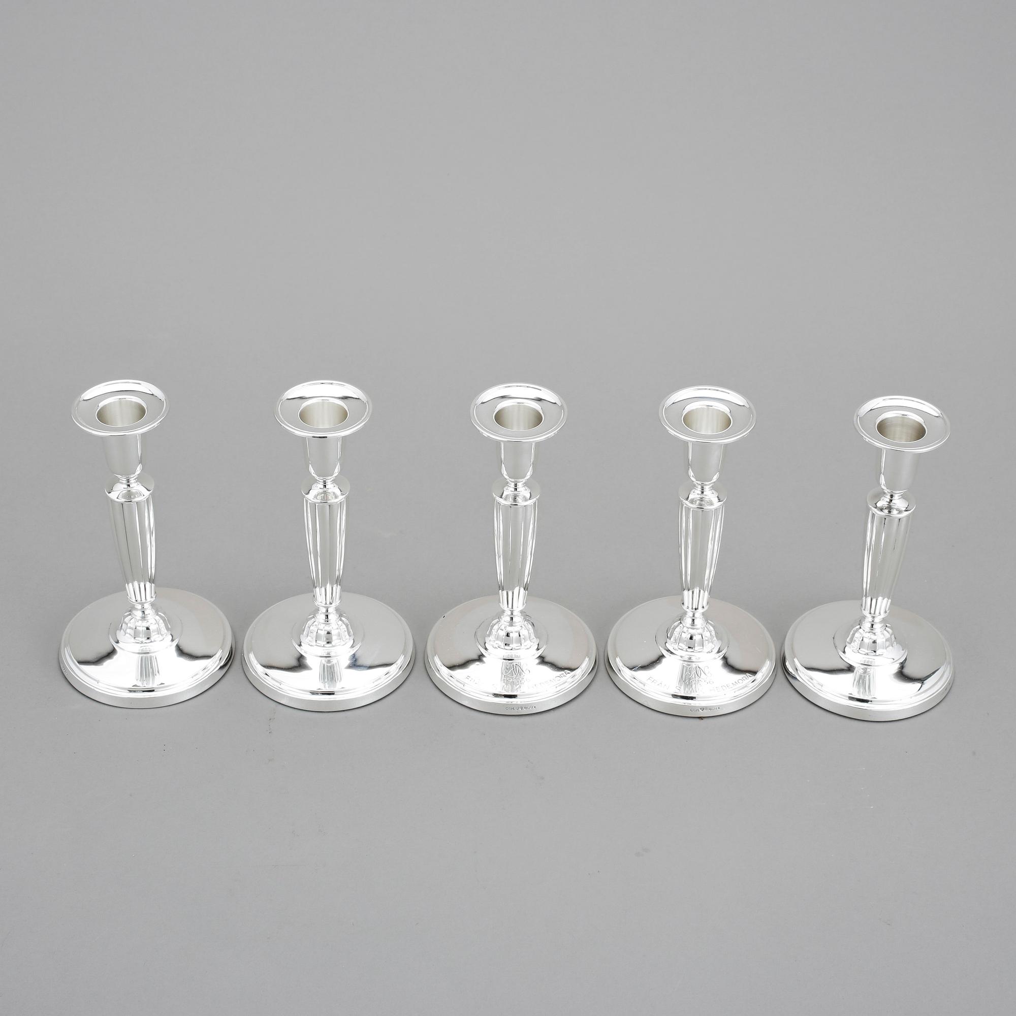 LJUSSTAKAR, 5 stycken, silver, CG Hallberg Stockholm 1954-55.