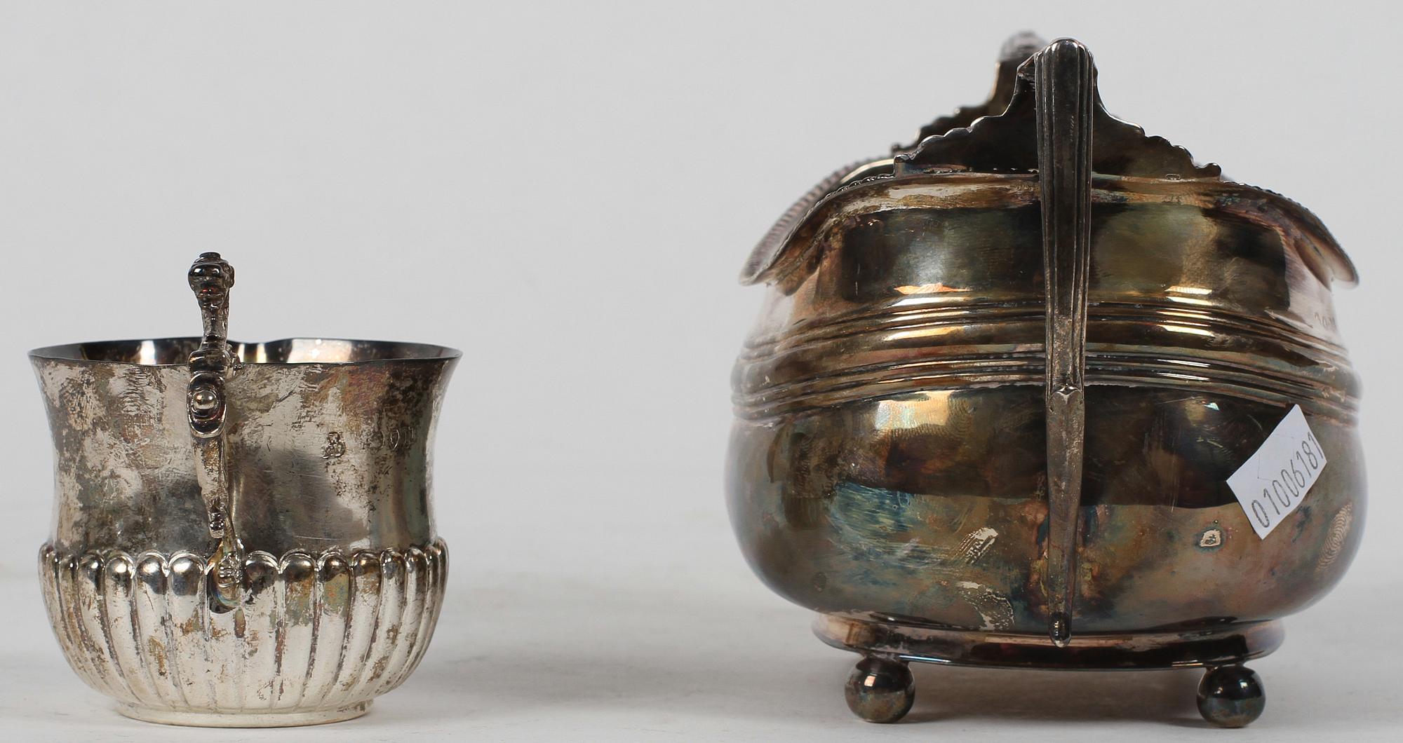 SKÅL SAMT GRÄDDKANNA, silver, London 1814 resp sent 1800-tal.