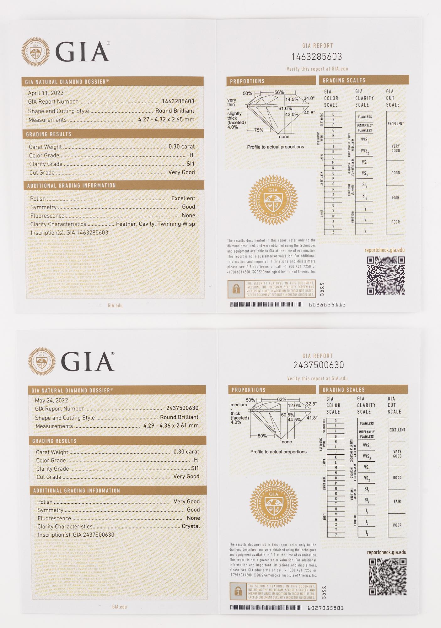 Örhängen med briljantslipade diamanter, medföljande GIA dossier.