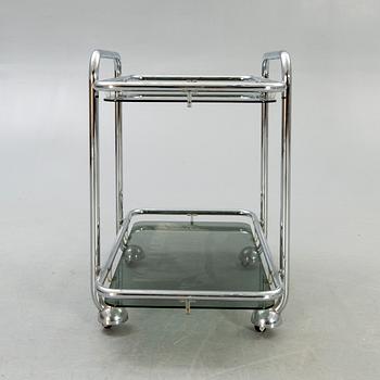 A 1970s chrome serving trolley.