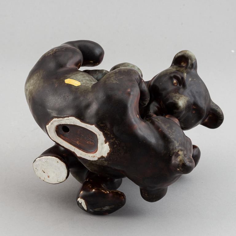 Karl Grössl, a mid 20th century glazed stoneware sculpture of bear cubs playing, Rörstrand, Sweden.