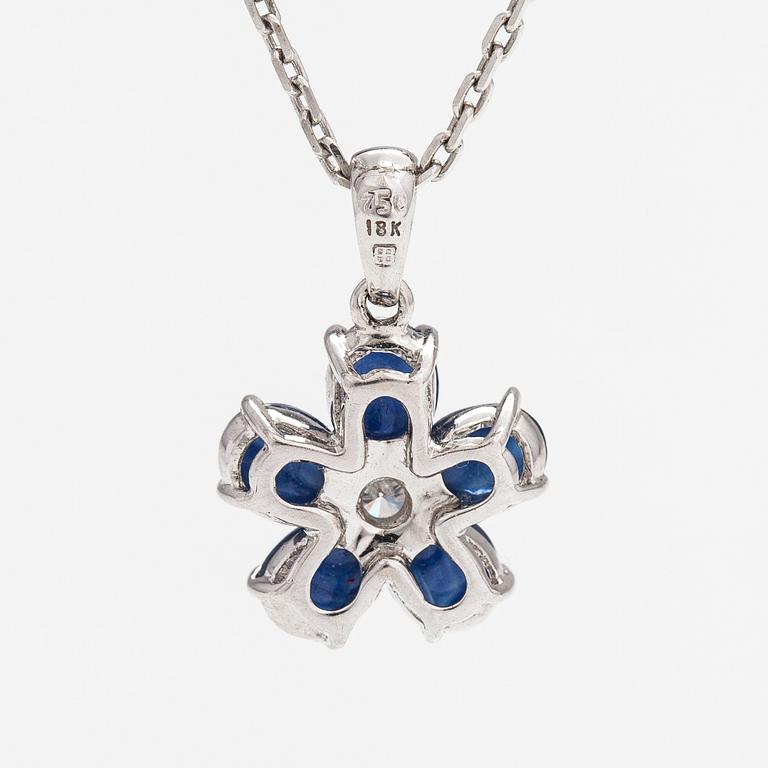 An 18K white gold necklace with sapphires and a diamond ca. 0.06 ct.