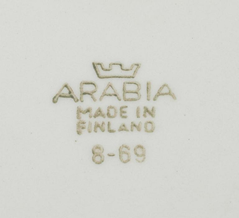 BURKAR, 8 st samt VÄGGPLATTA, keramik, Arabia, Finland. 1900-talets senare hälft.