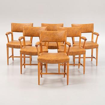 Josef Frank, a set of six walnut armchairs, model 695, Svenskt Tenn, Sweden.