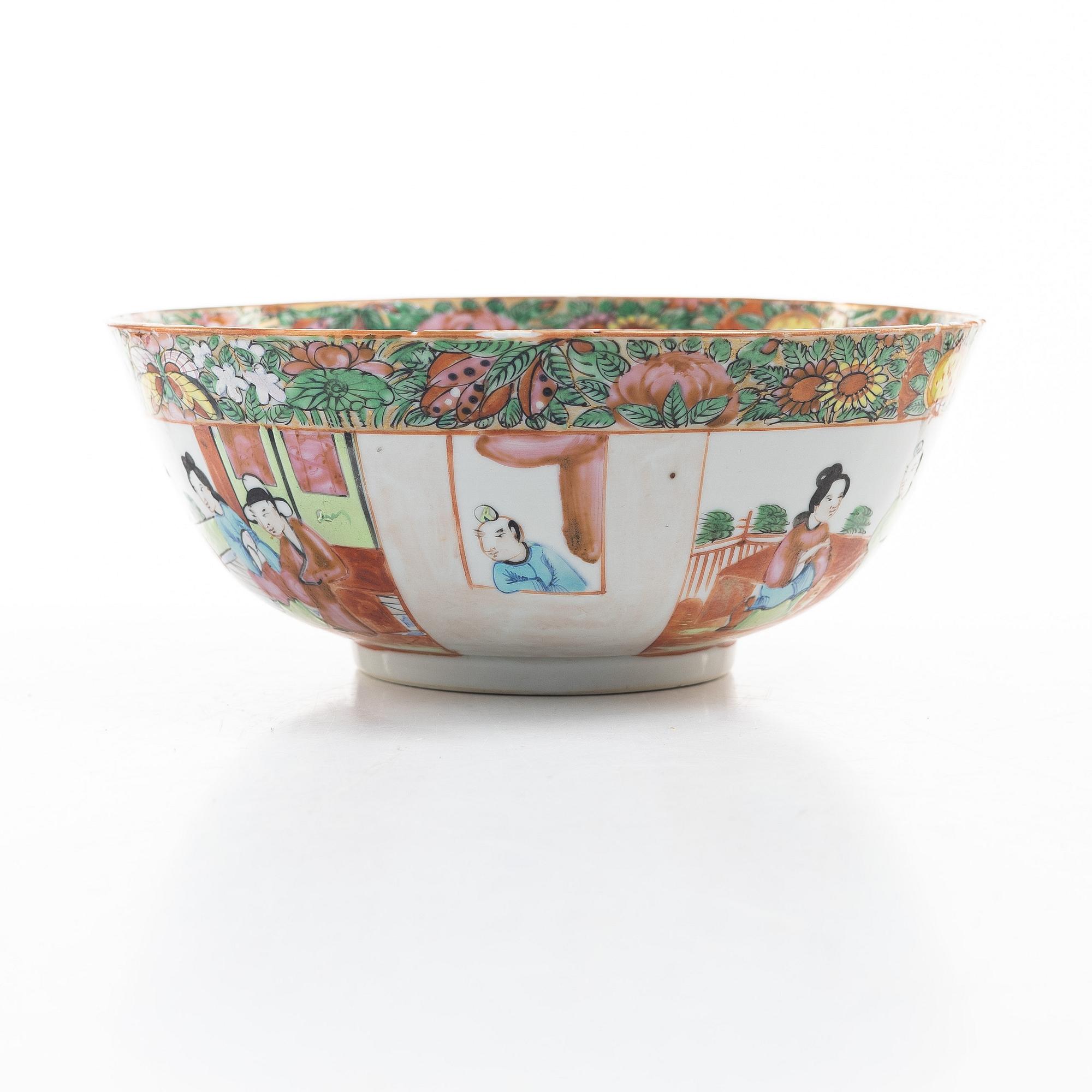 Fat och skål, porslin, Kanton, Kina, Qingdynastin, 1800-tal.