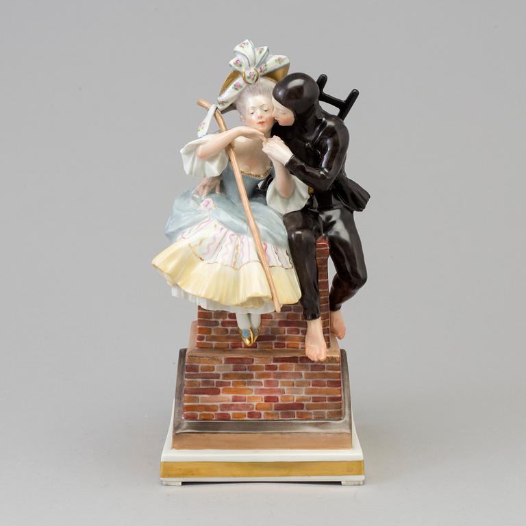 A Royal Copenhagen porcelain figural group 'Shepherdess And Chimney Sweep', Denmark, 1940s.