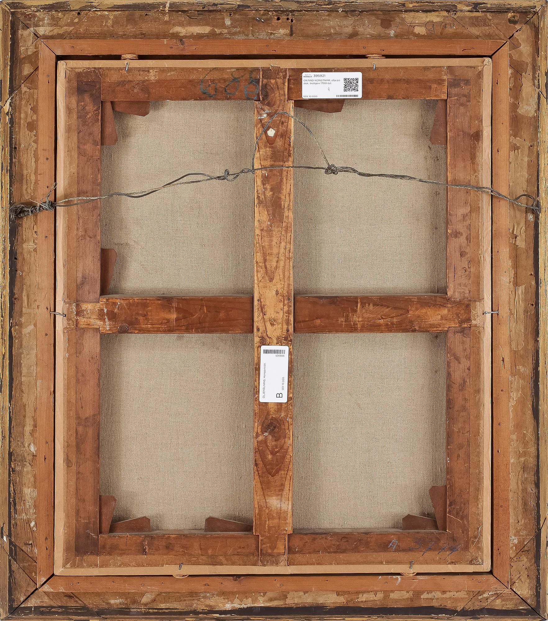 OKÄND KONSTNÄR, olja på duk, troligen 1700-tal.