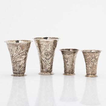 Four silver beakers, Sweden, 18th century.