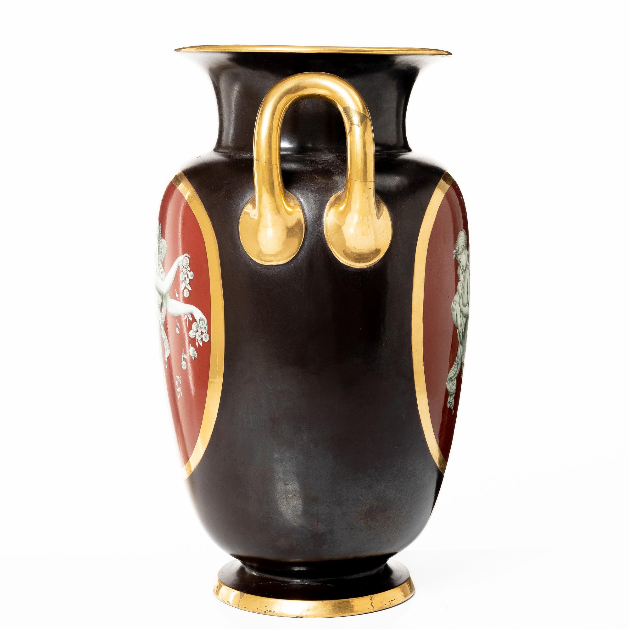 A large Swedish porcelain urn, Gustavsberg, 1866.
