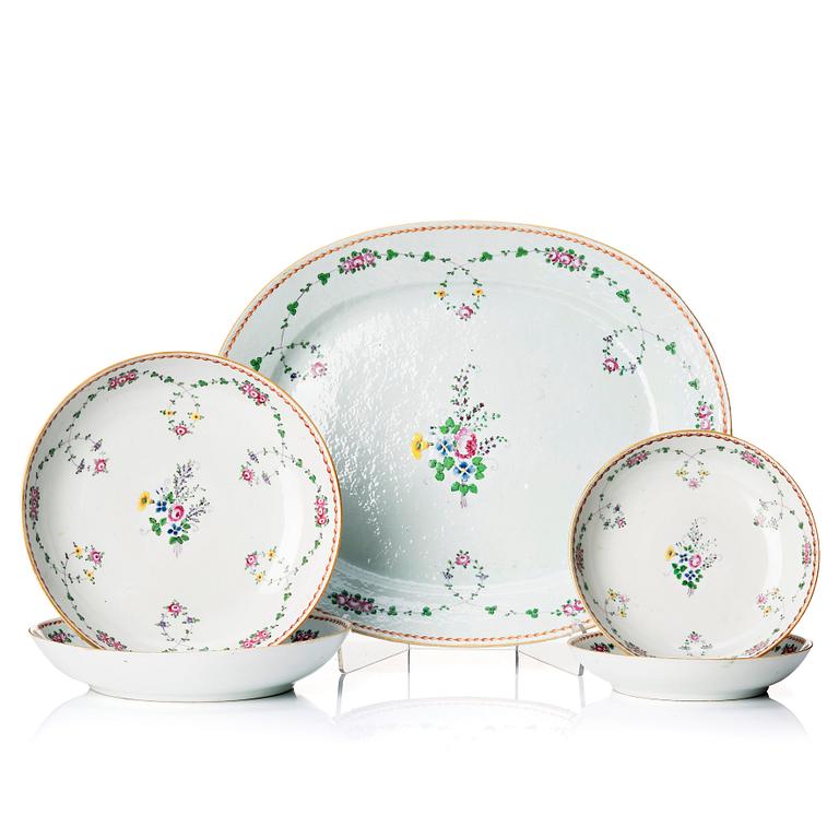 A set of five famille rose dishes, Qing dynasty, Qianlong (1736-95).