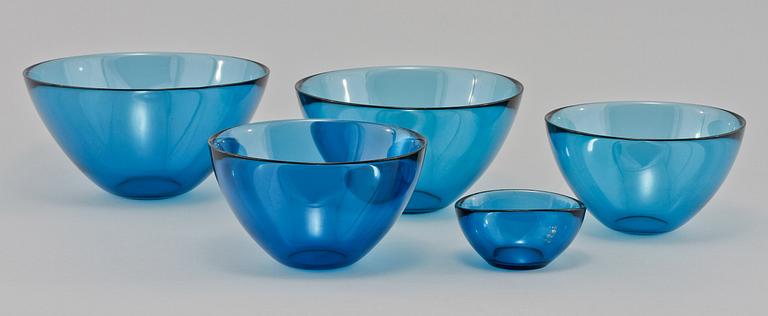 SKÅLAR, 5 st, glas, "Fuga", Sven Palmqvist, Orrefors, 1900-talets andra hälft.