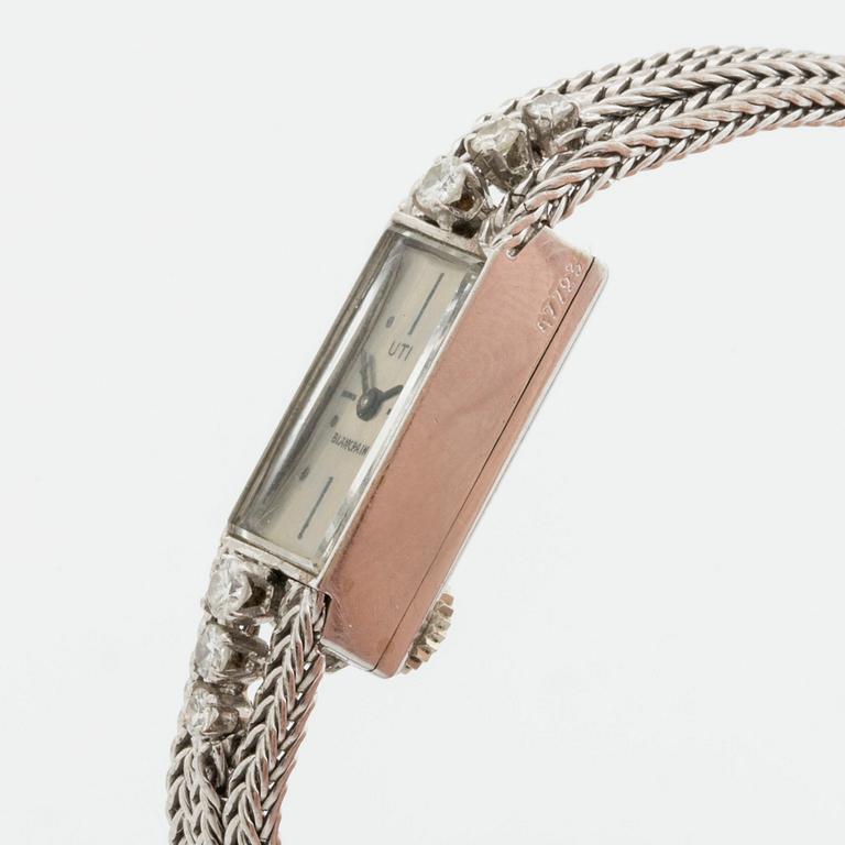 BLANCPAIN ARMBANDSUR 18K vitguld, 16 x 8 mm, 6 briljanter ca 0.20 ct, UTI.