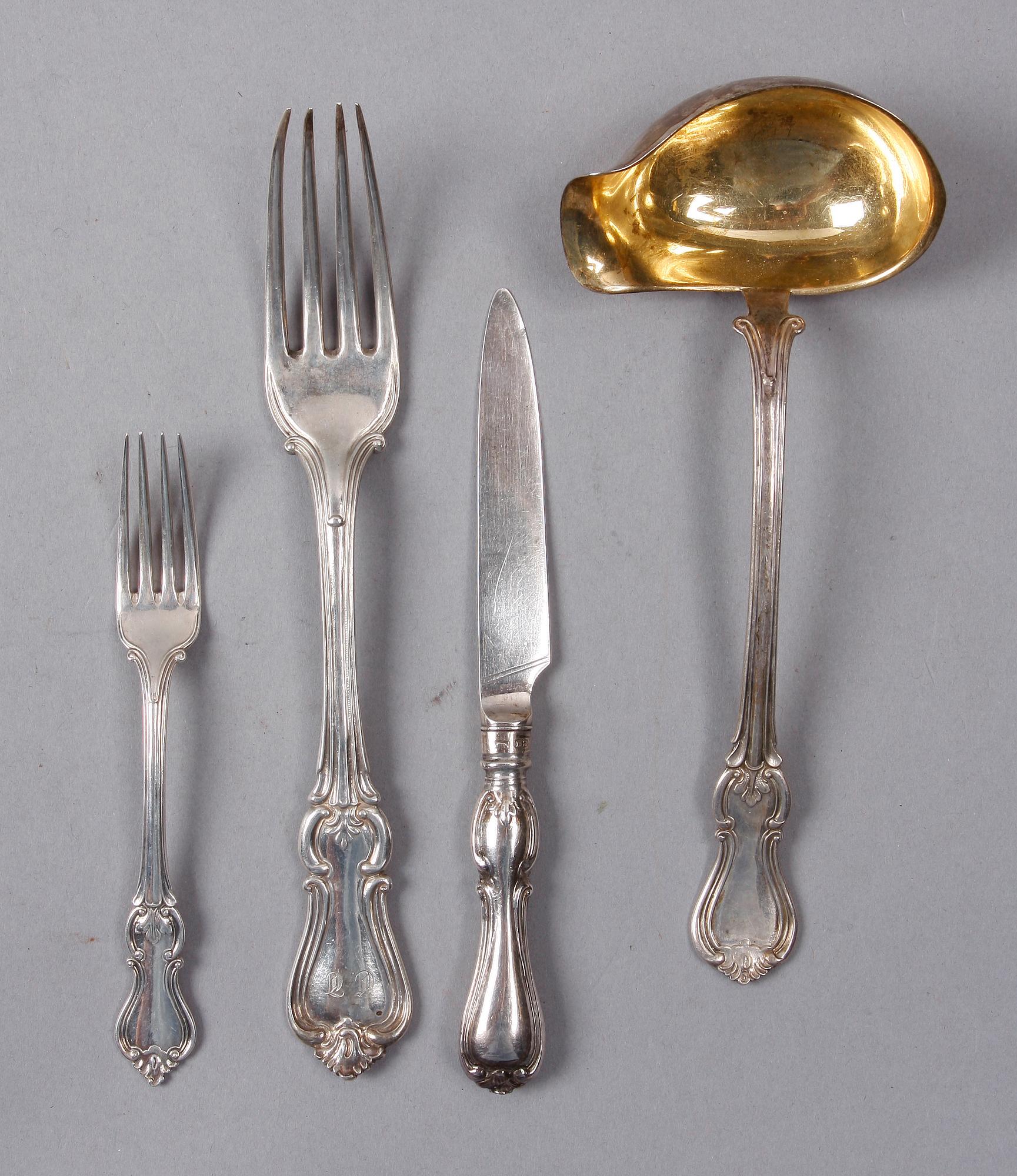 BESTICKSERVISDELAR, ca 70 delar, silver, "Olga". 1800/1900-tal.