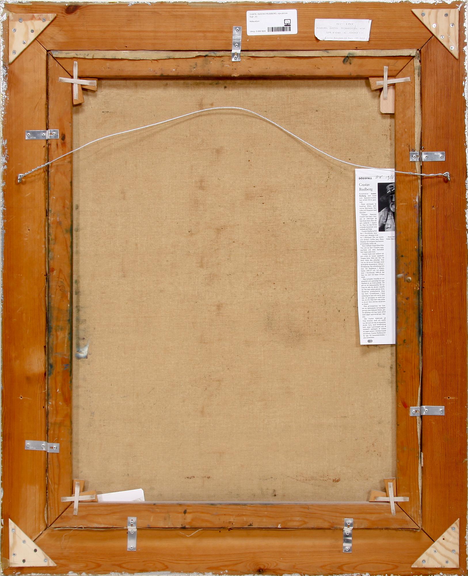 GUSTAV RUDBERG, olja på duk. Sign.