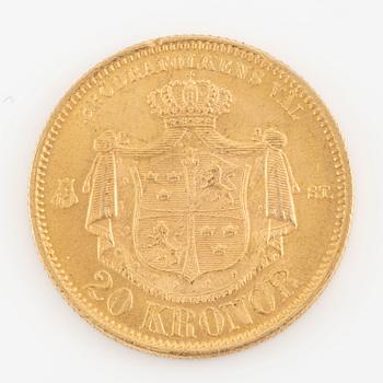 Gold coin, Sweden, Oscar II, 20 kr, 1875.