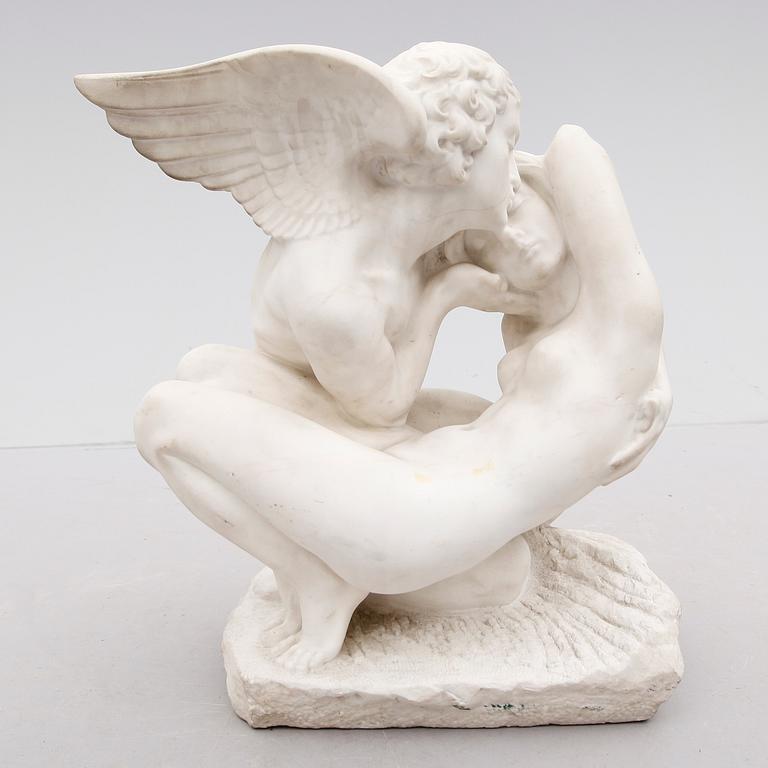 SKULPTUR, marmor, otydlig monogramsignering, 1800-tal.