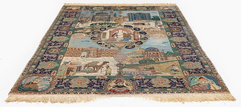 A pictoral Tabriz carpet of  'The Four Seasons', design, c. 293 x 178 cm.
