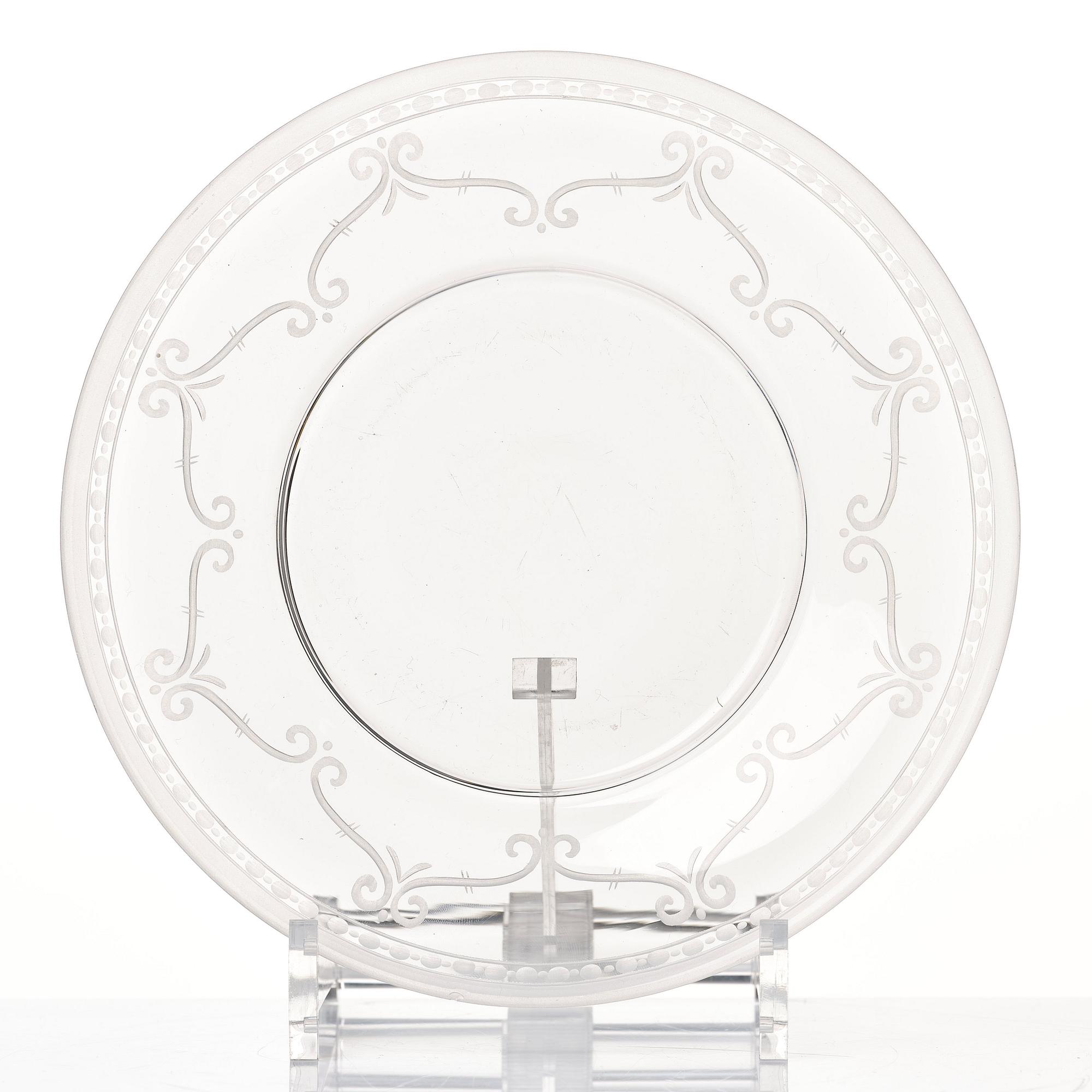 Simon Gate, an glass bowl with plate, Orrefors 1924, engraved by Karl Müller.