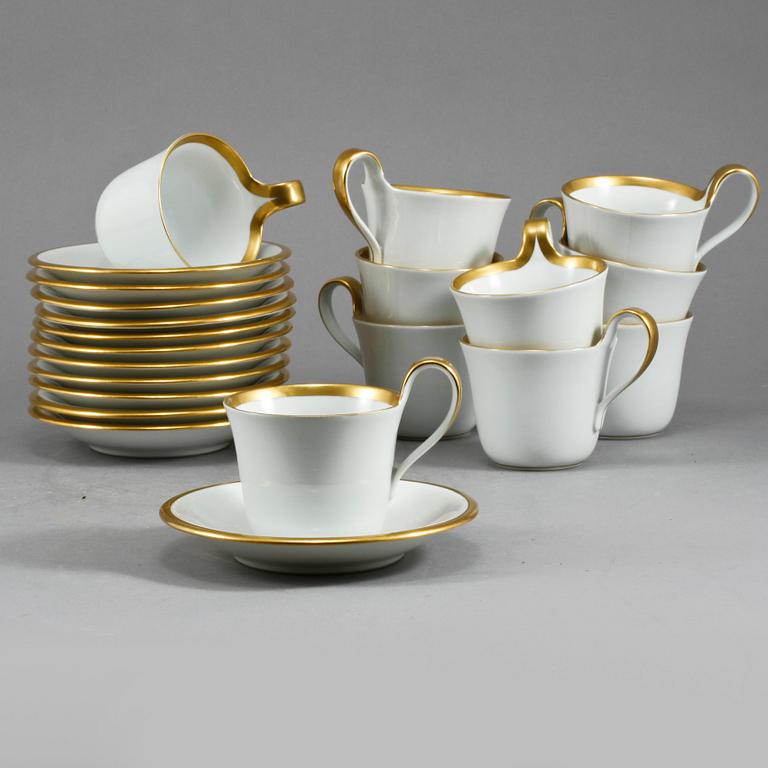 KAFFESERVIS, 12 delar, porslin, "Golden Sun", Sigvard Bernadotte för Bing & Gröndahl, 1900-talets andra hälft.