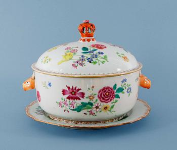 A famille rose tureen with cover and a serving dish, Qing dynasty, Qianlong (1736-95). (2).