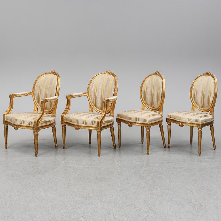 STOLAR samt KARMSTOLAR, 2+2 st, gustaviansk stil, 1900-talets första hälft.