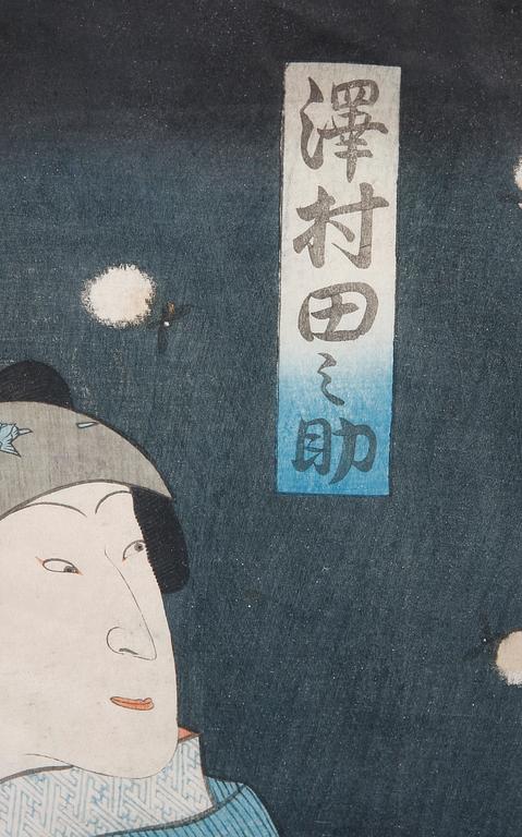 ICHIEISAI YOSHITSUYA, träsnitt, stämpelsign. 1800-tal.