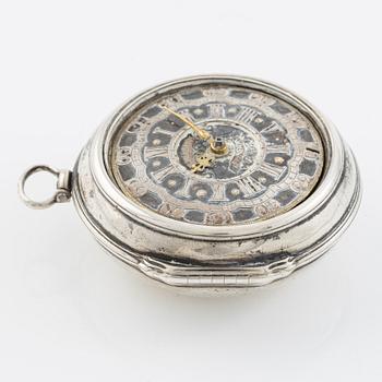 A silver double-case pocket watch by Robert Markham (watchmaker in London c 1725).