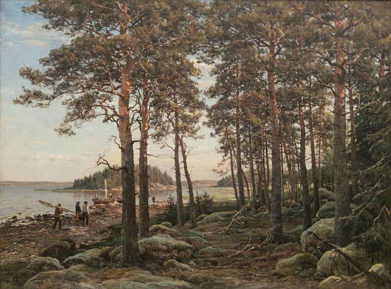 Berndt Lindholm, Shore view with people and boats.