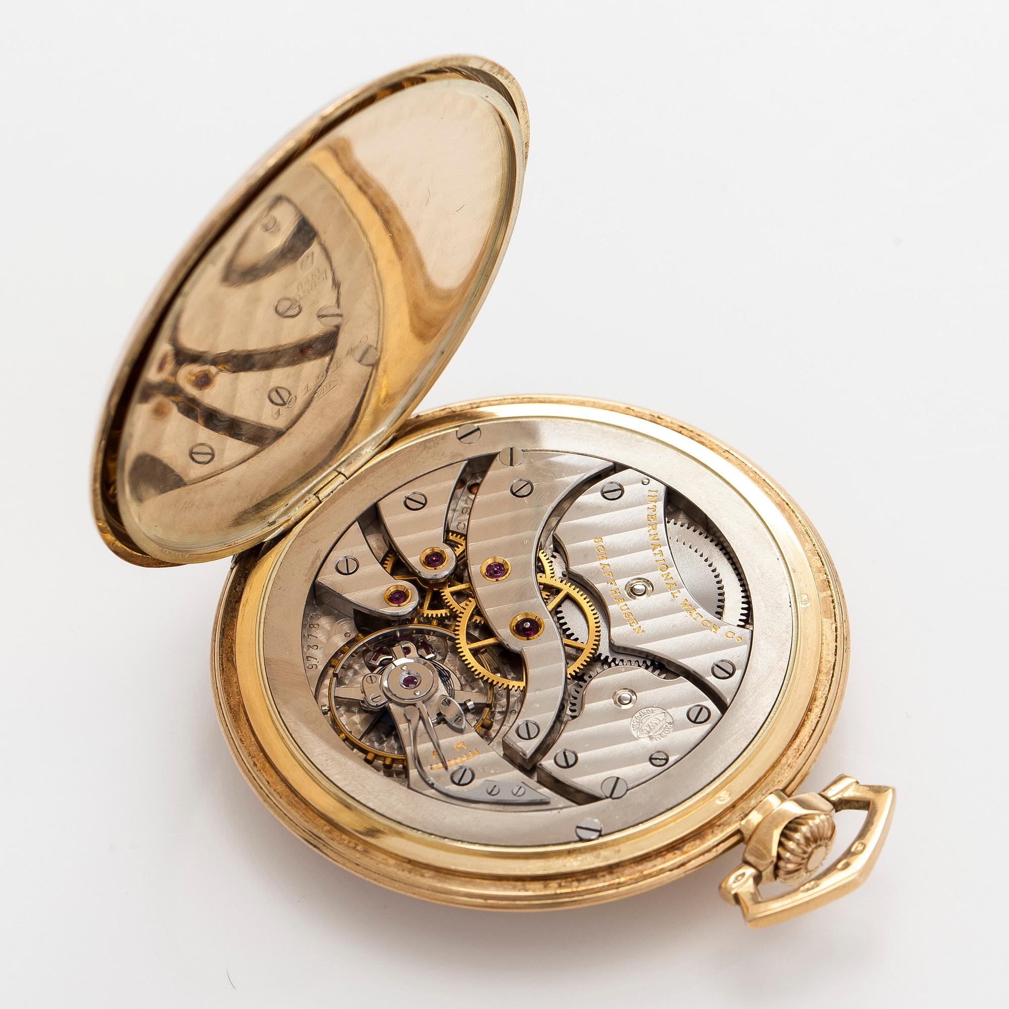 International Watch Co. (IWC), pocket watch, 50 mm, 14K gold, lever escapement.