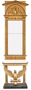 997. A Swedish Empire mirror and console table.