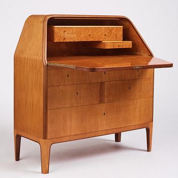 Oscar Nilsson, an olive ash veneered secretaire, a journeyman's work by Evert Kjellgren for Stockholm City Crafts Association, 1938.