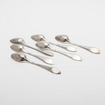 Johan Daniel Blomsterwall, efterrättsskedar, 6 st, silver, Göteborg, 1836.