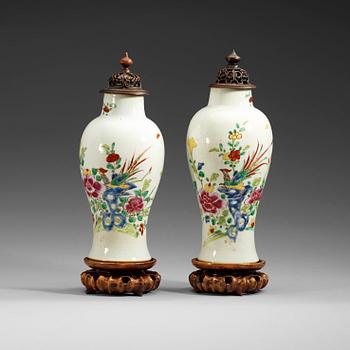 268. A pair of famille rose vases, Qing dynasty, Qianlong (1735-95).