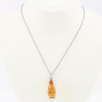 H. Stern, necklace in 18K white gold with a drop-cut orange topaz and diamonds.