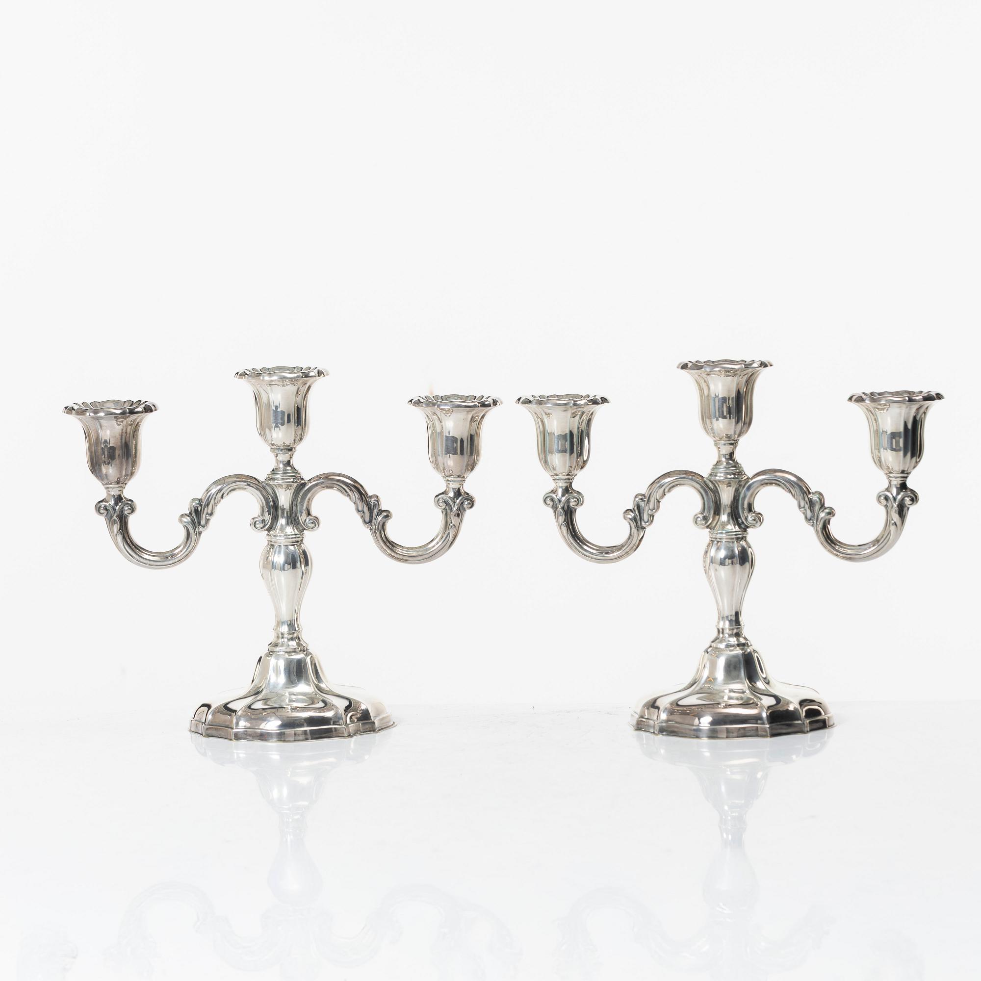 A pair of silver candelabra, Norway, mid-20th Century.