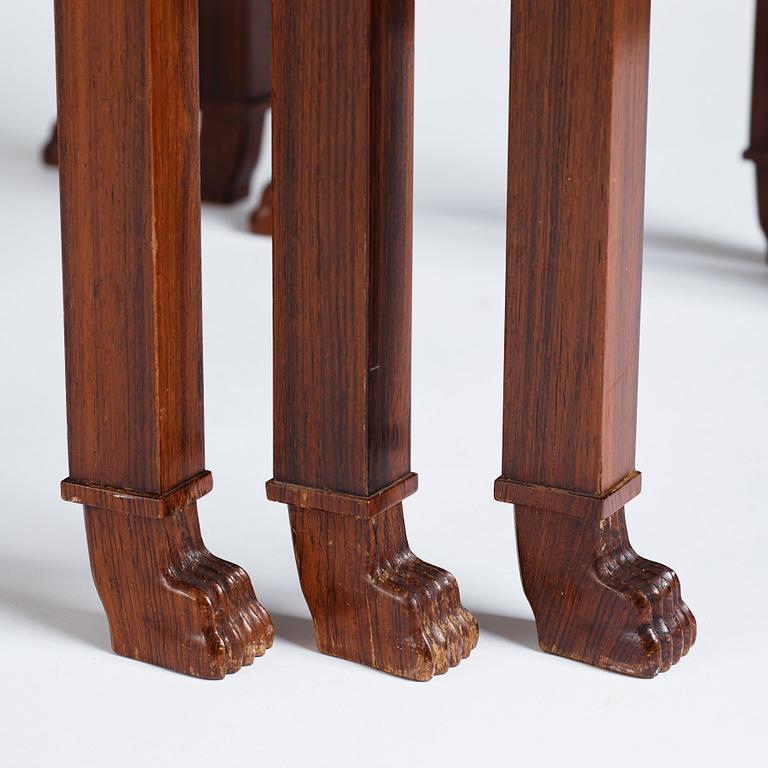 Axel Einar Hjorth, a set of three occasional palisander tables, "Caesar", ordered as a special commission, Nordiska Kompaniet, Sweden 1937.