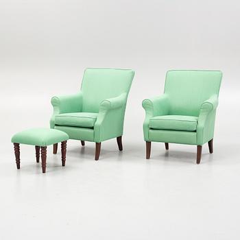 Marie Norell-Möller, fåtöljer, ett par, "Leo", Norell Möbler samt en fotpall.