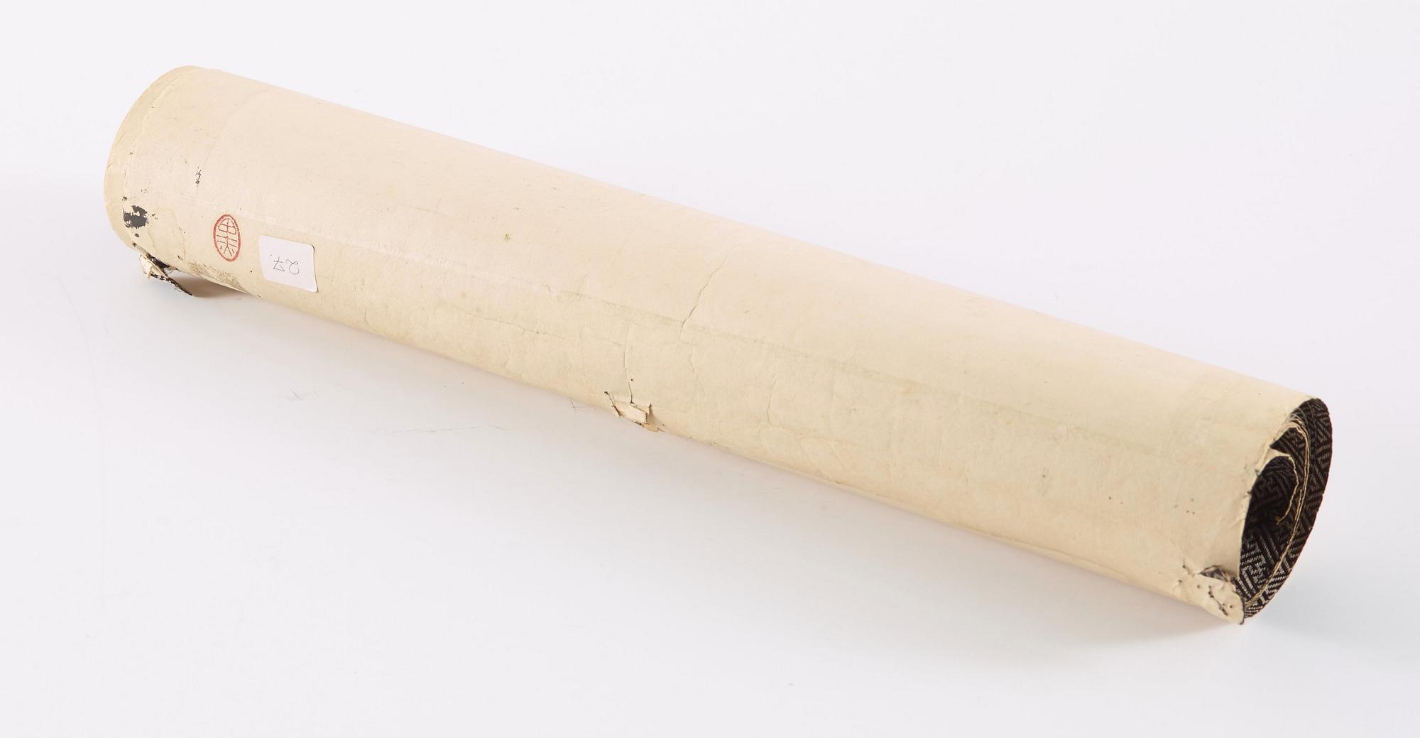 RULLMÅLNING, bergigt flodlanskap i Qian Dus (1764-1844/45) stil, Qingdynastin, sent 1800-tal.