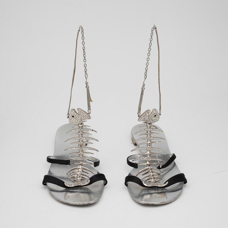 GIUSEPPE ZANOTTI, two pairs of sandalettes with paste.