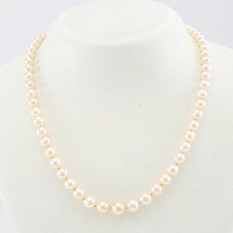 Necklace of cultured pearls, clasp 18K white gold with diamonds.