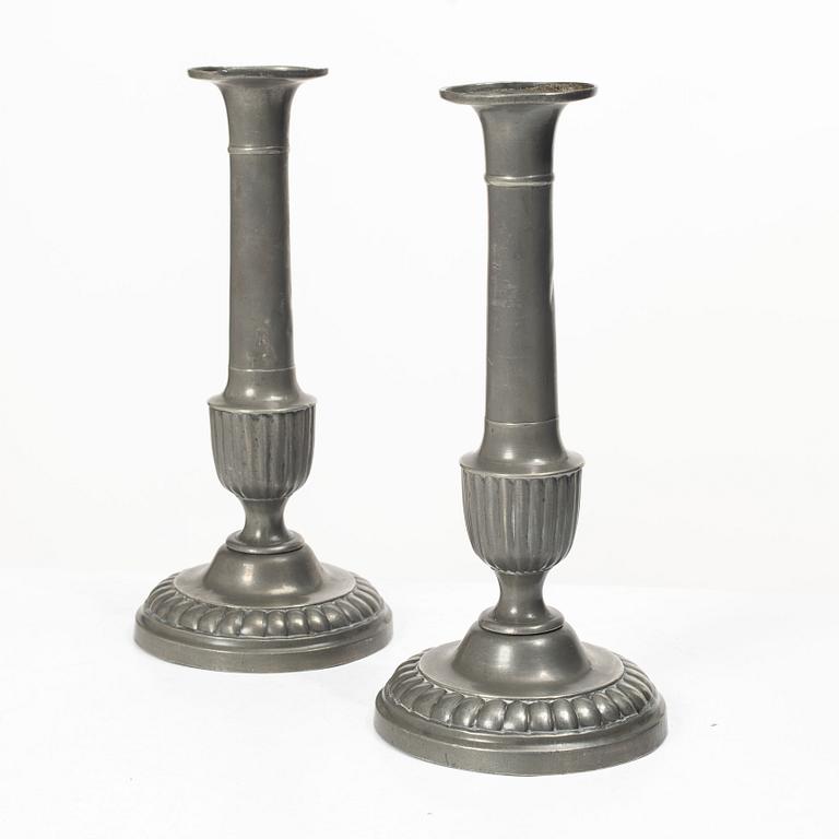 Candlesticks, a pair, pewter, Gustavian, 18th century.