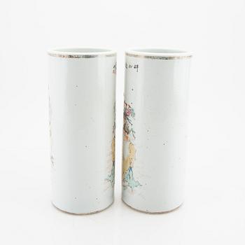 A pair of Chinese porcelain brush stands 20th century.