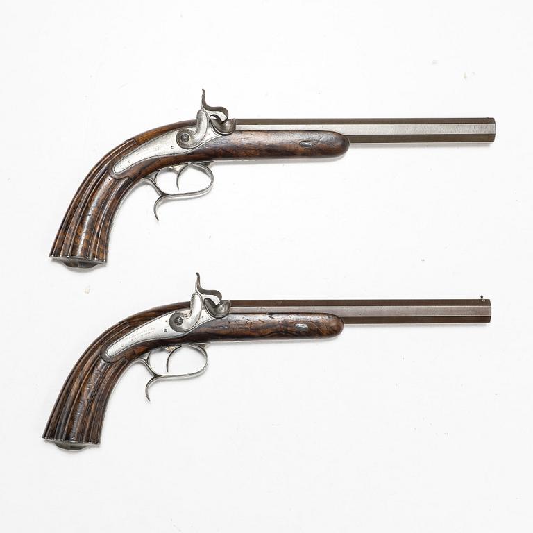 A cased pair of percussion pistols by Pondevaux & Jussy, S.Etienne (1845-1880), France.