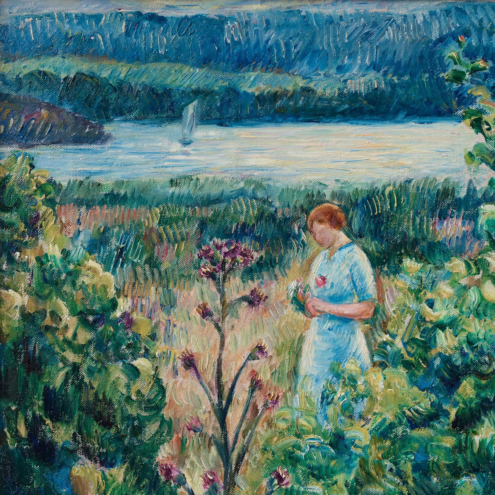 Arthur Percy, The artists wife Kerstin in a green landscape.