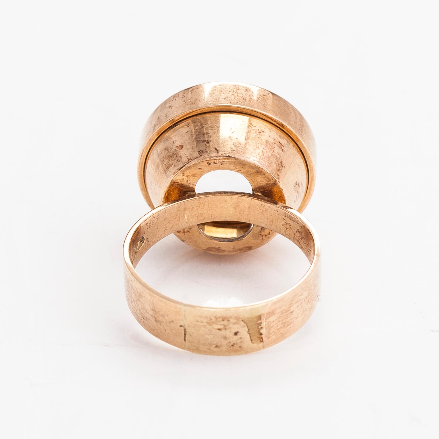 Elis Kauppi, Ring, 14K guld och bergskristall. Kupittaan Kulta, Åbo 1966.