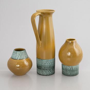 Lisa Larson, a jug and vases, three pieces, "Tarragona", stoneware, Gustavsberg, ca 1959-60.