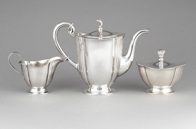 KAFFESERVIS, 3 delar, silver,  Maja Lisa Ohlsson, GAB, Stockholm, 1929. Vikt 1089 g.
