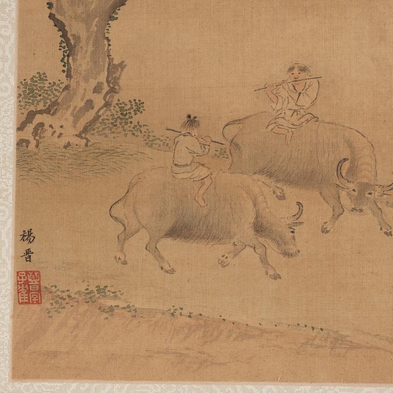 An album with 12 paintings by Qing dynasty artists, circa 1900. Attributed to Zhang Jian, Shou Ping, Yang Jin, after.