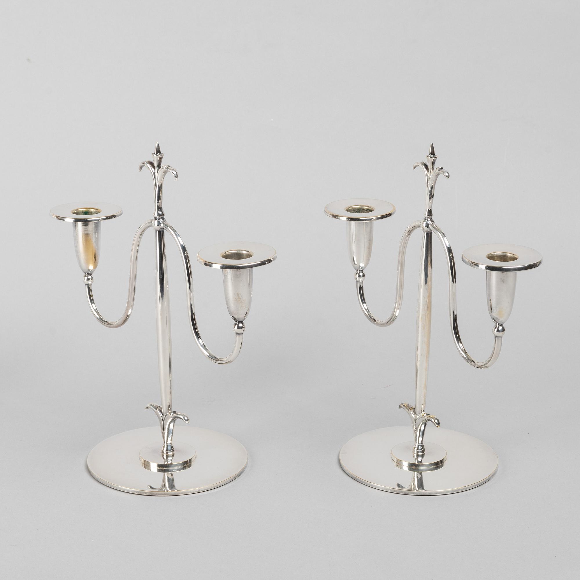 Elis Bergh, kandelabrar, ett par, nysilver, CG Hallberg, Stockholm.